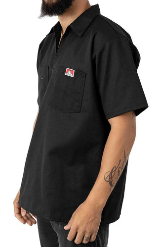 Short Sleeve Solid 1/2 Zip Shirt - Black