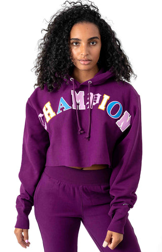 RW Old English Lettering Cropped Cutoff Pullover Hoodie - Venetian Purple