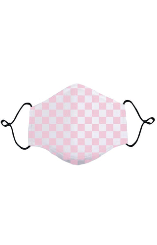 Kids Anti Bacterial Knit Face Mask - Pink Checkerboard