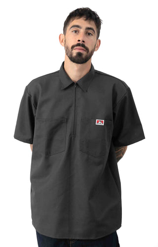 Short Sleeve Solid 1/2 Zip Shirt - Charcoal