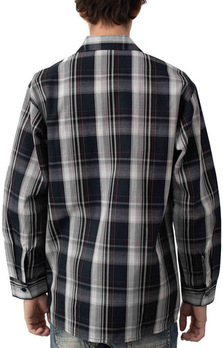 Long Sleeve 1/2 Zip Plaid Shirt - Navy/Grey
