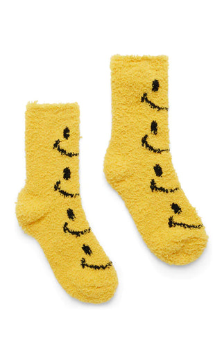 Smiley Holiday Fuzzy Socks - Yellow