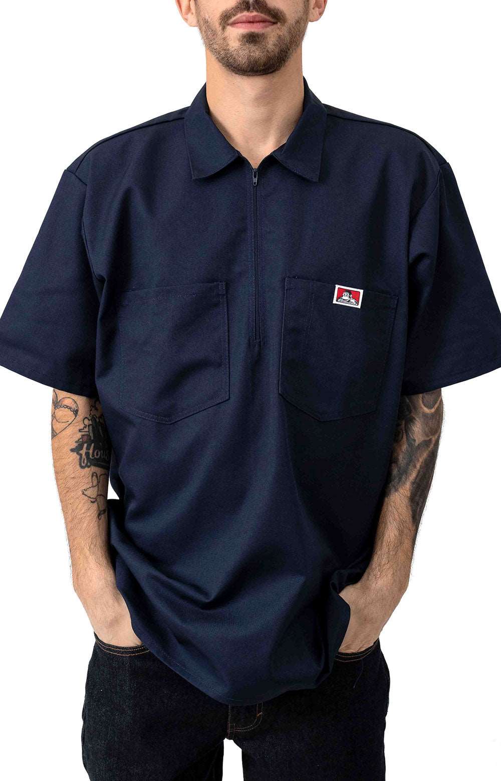 Short Sleeve Solid 1/2 Zip Shirt - Navy