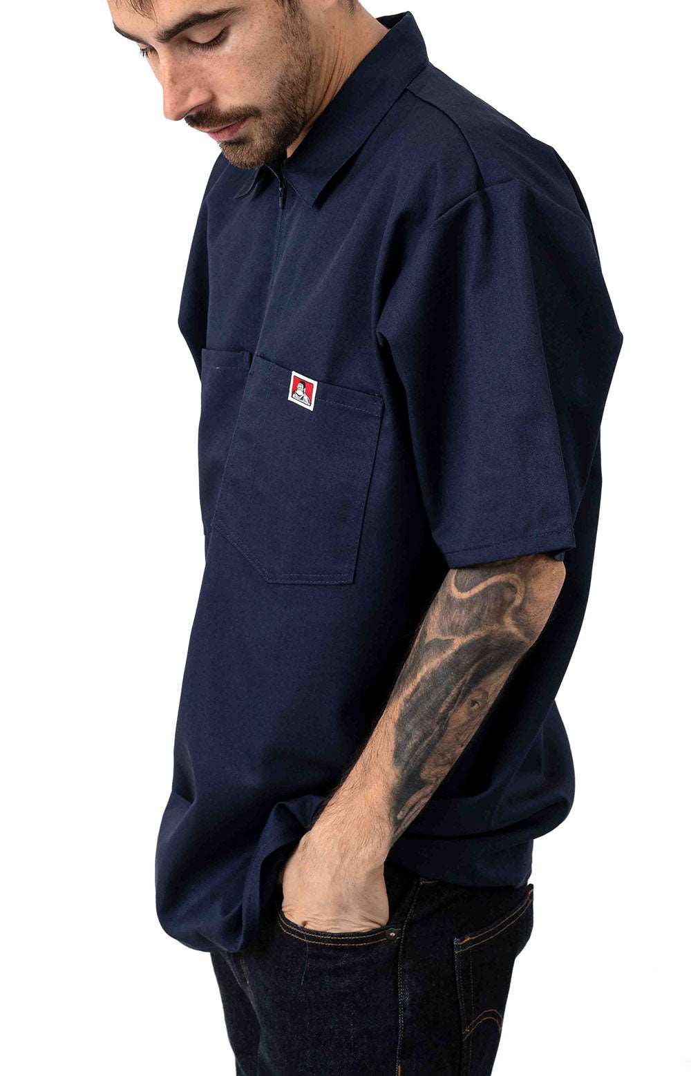Short Sleeve Solid 1/2 Zip Shirt - Navy