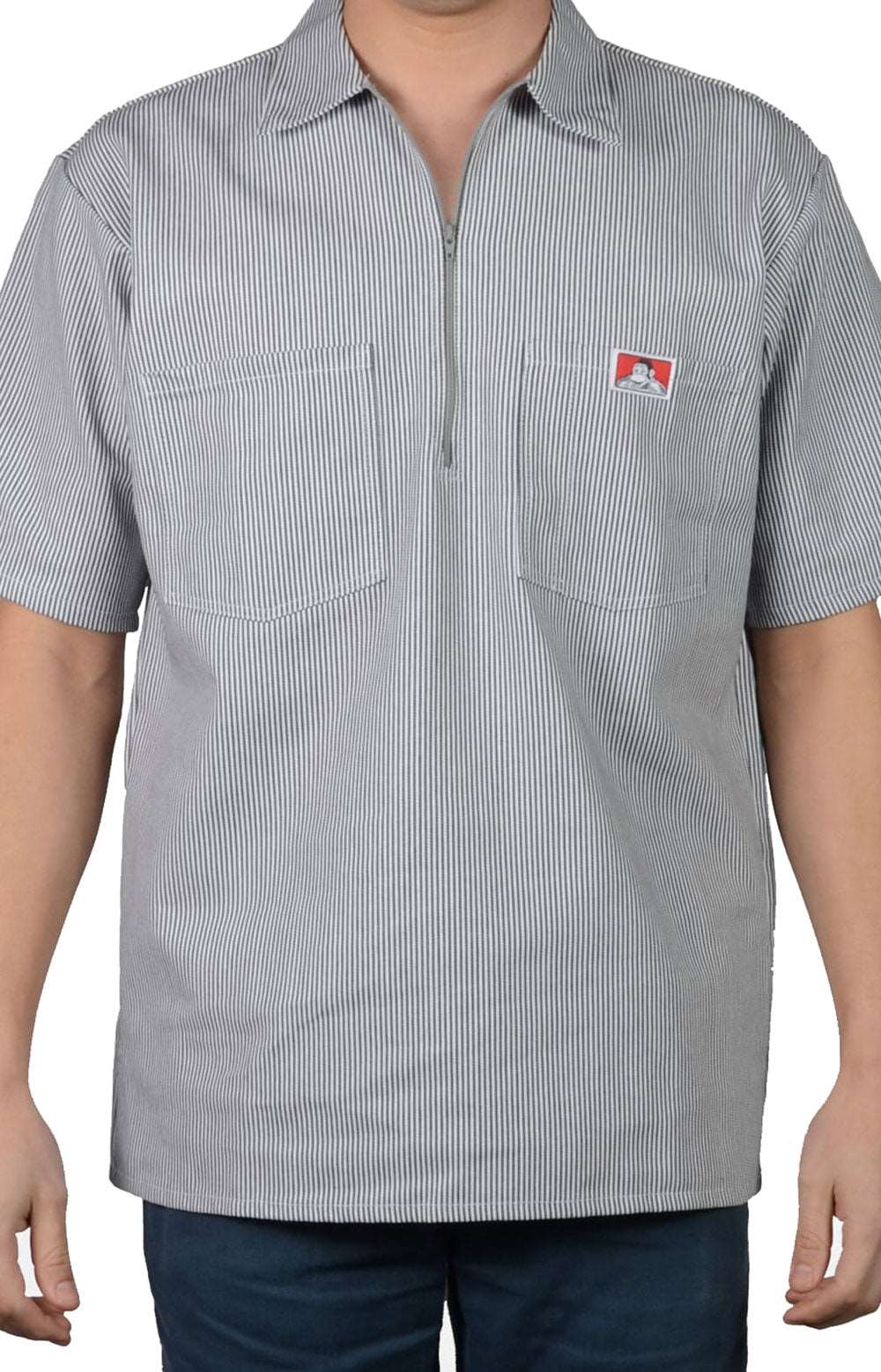 Short Sleeve Stripe 1/2 Zip Shirt - Hickory