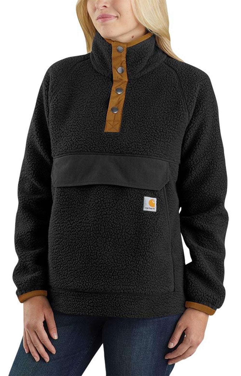 (104922) Fleece Quarter Snap Front Jacket - Black