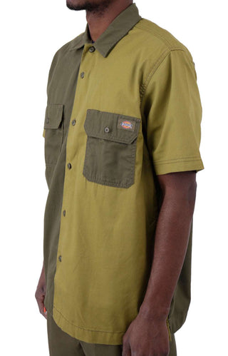 (WSR12R2G) Embroidered Short Sleeve Work Shirt - Rinsed Military/Moss Green