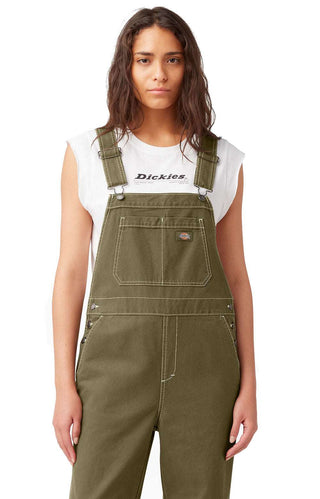 (FBR04S2M) Cropped Carpenter Bib Overalls - Stonewashed Military Green