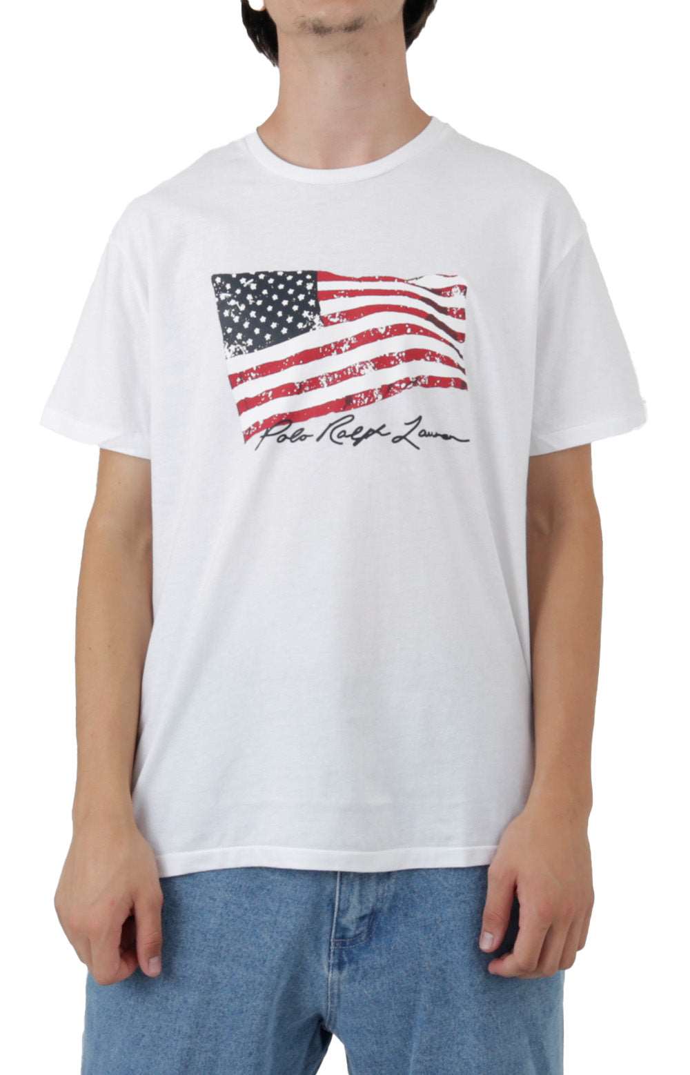 Classic Fit American Flag Jersey T-Shirt - White