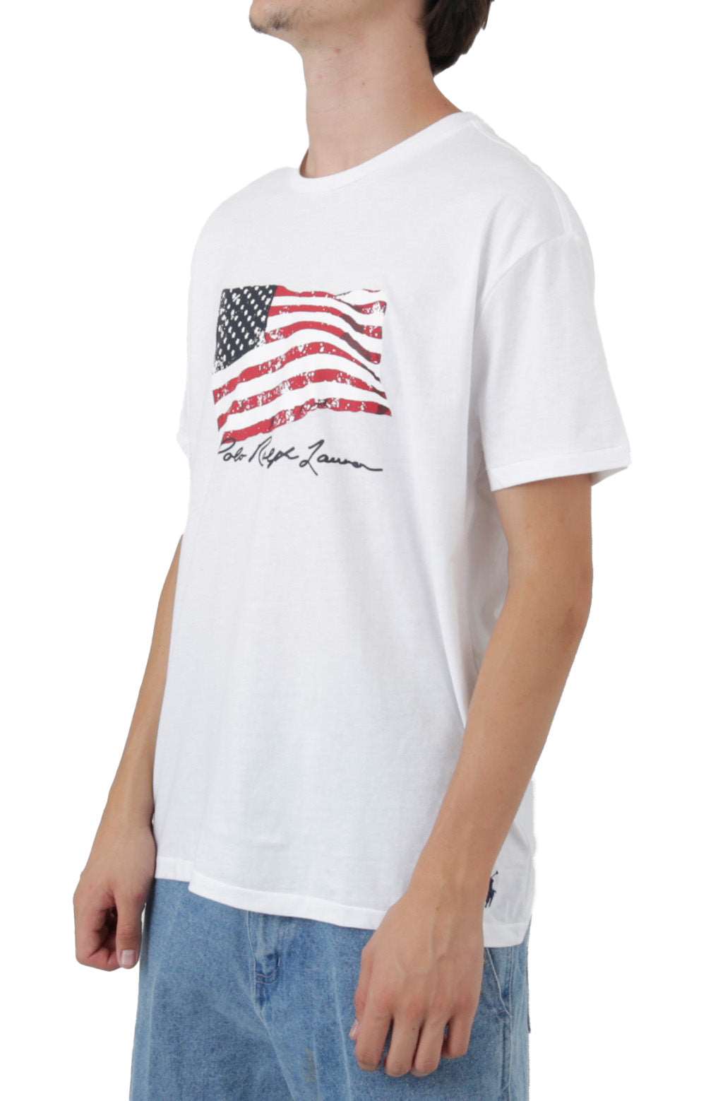 Classic Fit American Flag Jersey T-Shirt - White