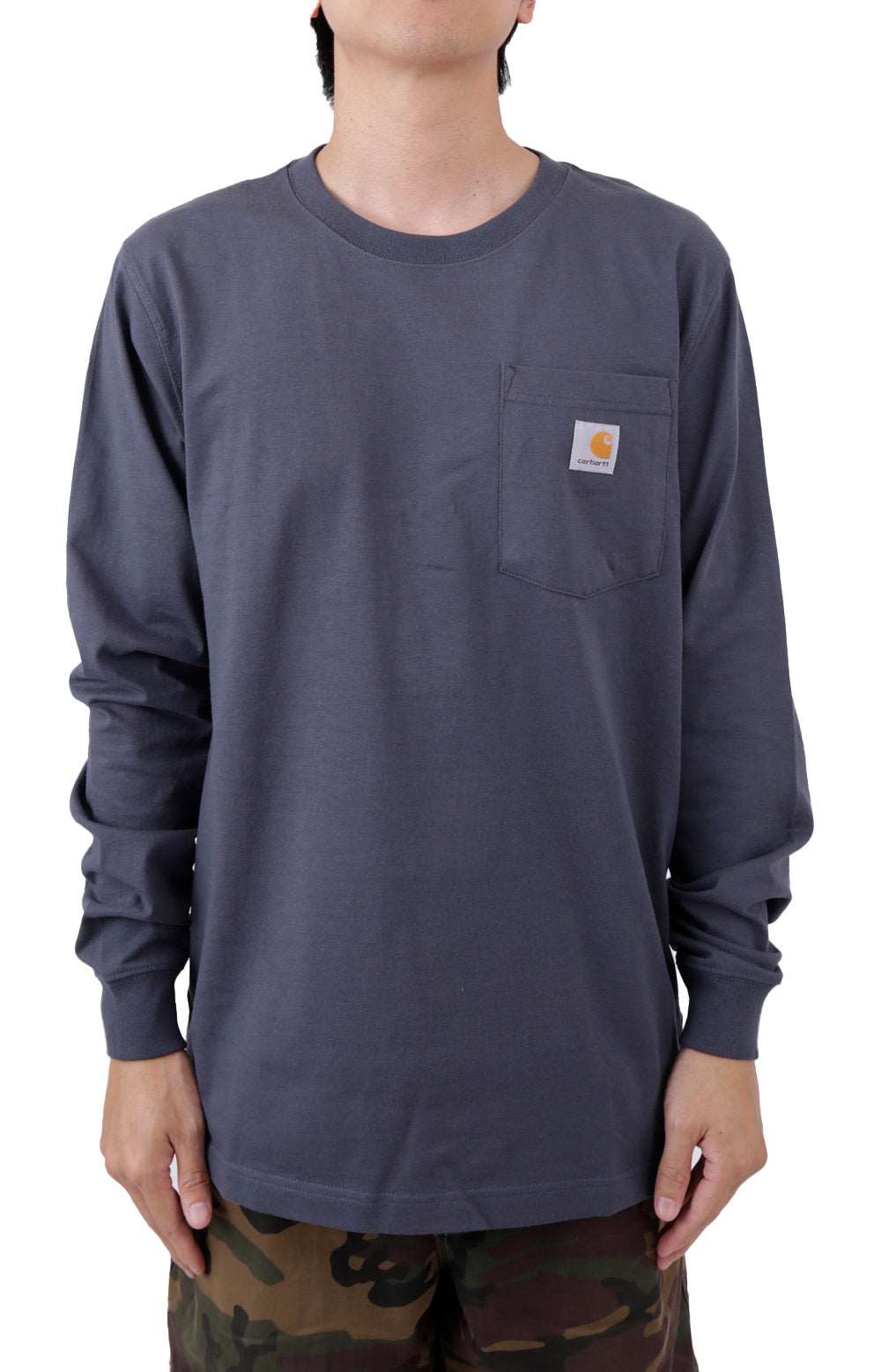 (105425) Relaxed Fit Heavyweight L/S Pocket Crafted Graphic T-Shirt -  Bluestone