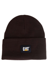 Cat Label Cuff Beanie - Coffee Bean