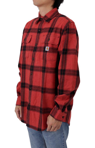 (105439) Loose Fit HW Flannel L/S Plaid Shirt - Chili Pepper