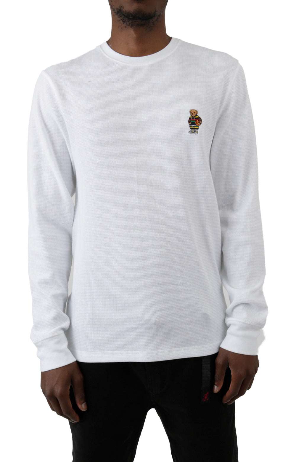 L/S Crew w/ Embroidery - White/Active Bear