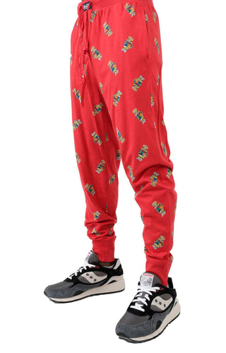 (PK79RL-AZGO) Rib Waistband Pajama Jogger - Red/Active Bear AOP