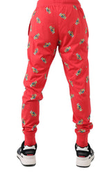 (PK79RL-AZGO) Rib Waistband Pajama Jogger - Red/Active Bear AOP