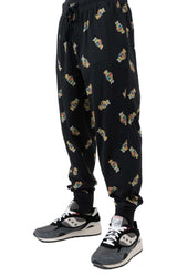 (PK79RL-AZLO) Rib Waistband Pajama Jogger - Black/Active Bear AOP