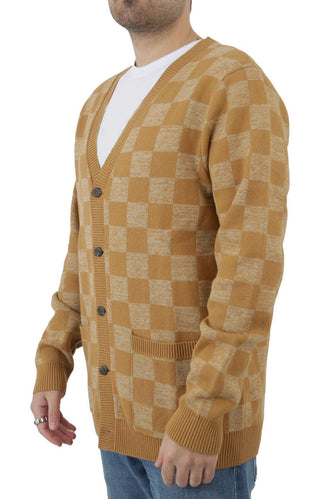 Vans Men's Checkerboard Jacquard Cardigan, Large, Bone Brown