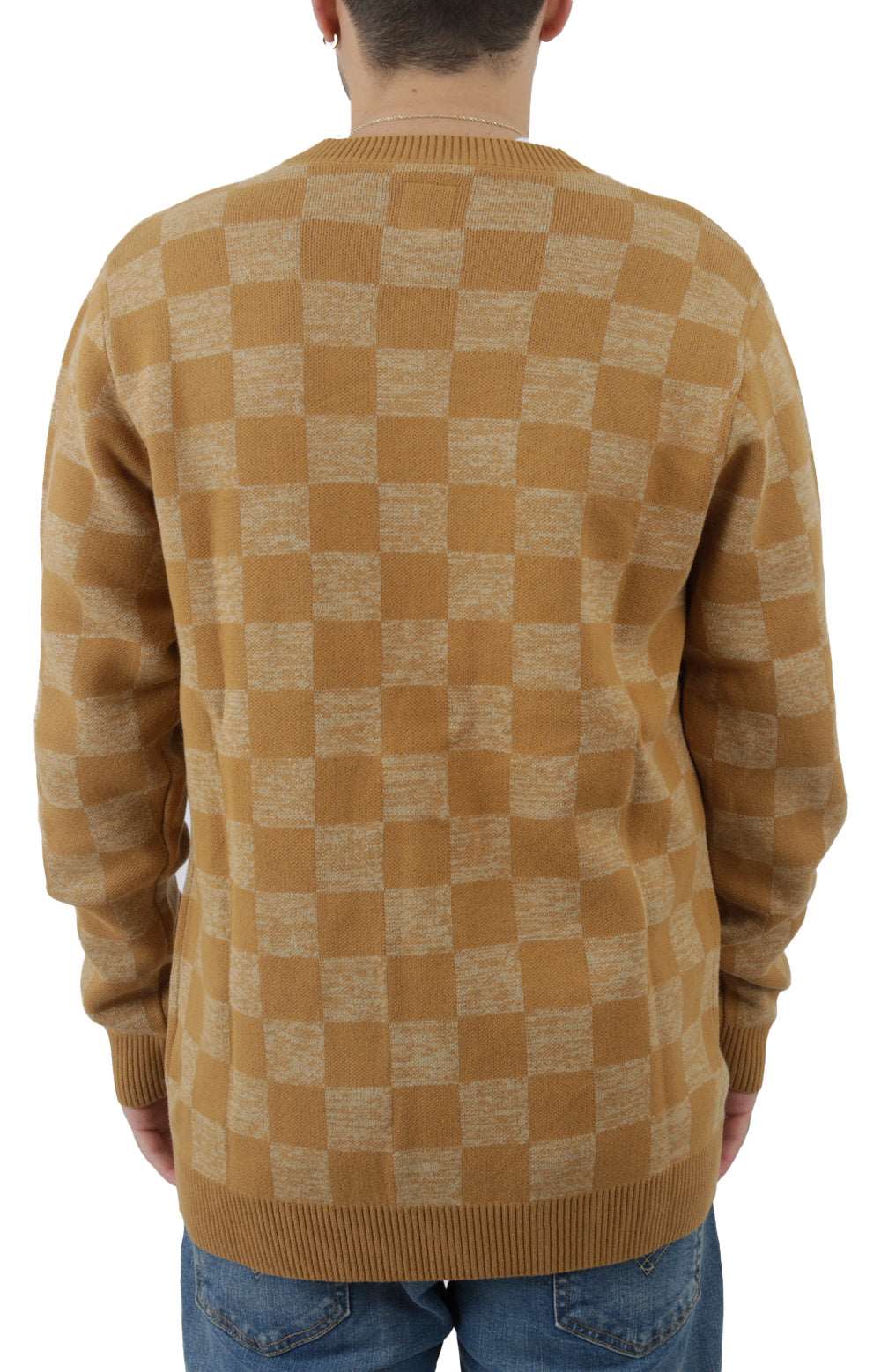 Checkerboard Jacquard Cardigan - Bone Brown