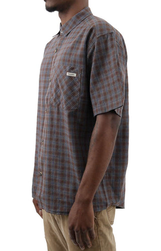 Mitchell Poplin Button-Up Shirt - Brown/Blue