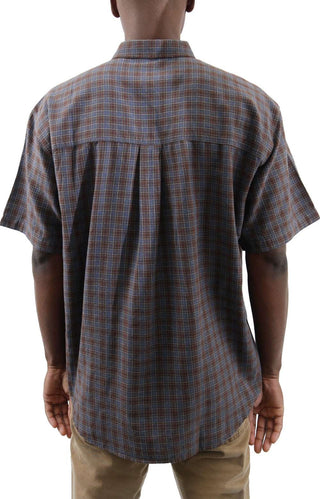 Mitchell Poplin Button-Up Shirt - Brown/Blue