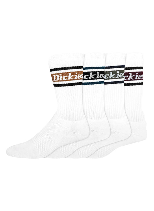 (L10742WSF) Rugby Stripe Socks, Size 6-12, 4-Pack - White/Fall Stripe