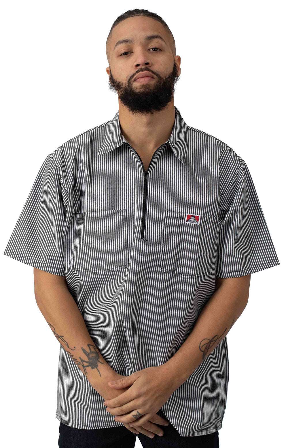 Ben Davis, Short Sleeve Stripe 1/2 Zip Shirt - Black – MLTD