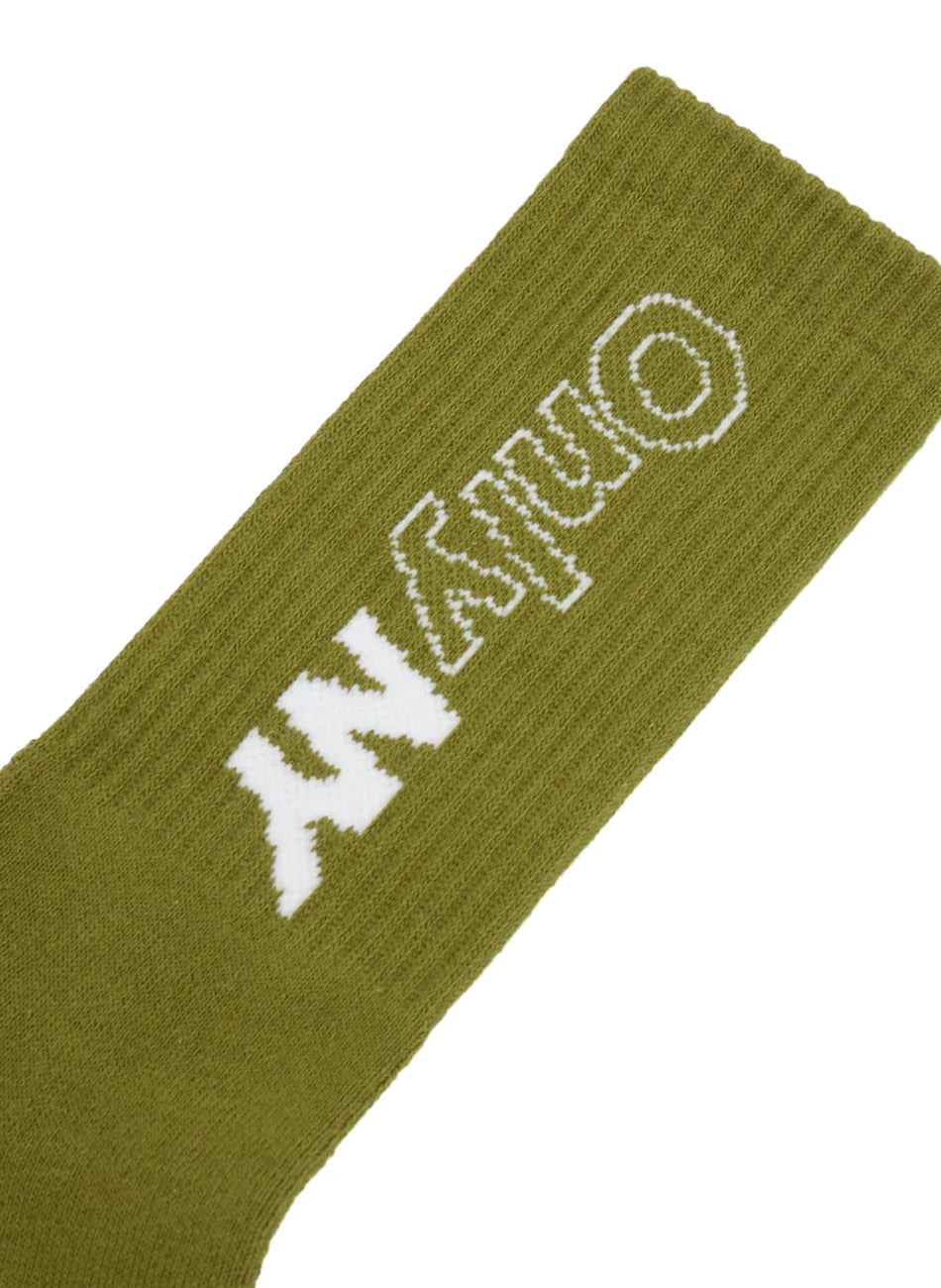 Outline Logo Socks - Golden Olive/White