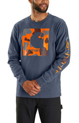 (105959) Relaxed Fit HW Long Sleeve Camo C Graphic T-Shirt - Bluestone