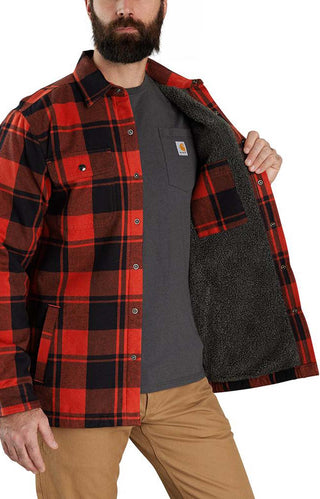 (105939) Relaxed Fit Flannel Sherpa-Lined Shirt Jacket - Bordeaux Heather