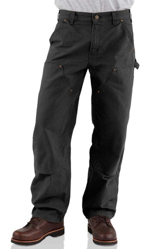 (B136) Double Front Washed Duck Loose Fit Pant - Black