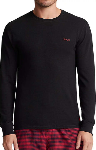 Waffle Knit L/S Crew Shirt - Polo Black