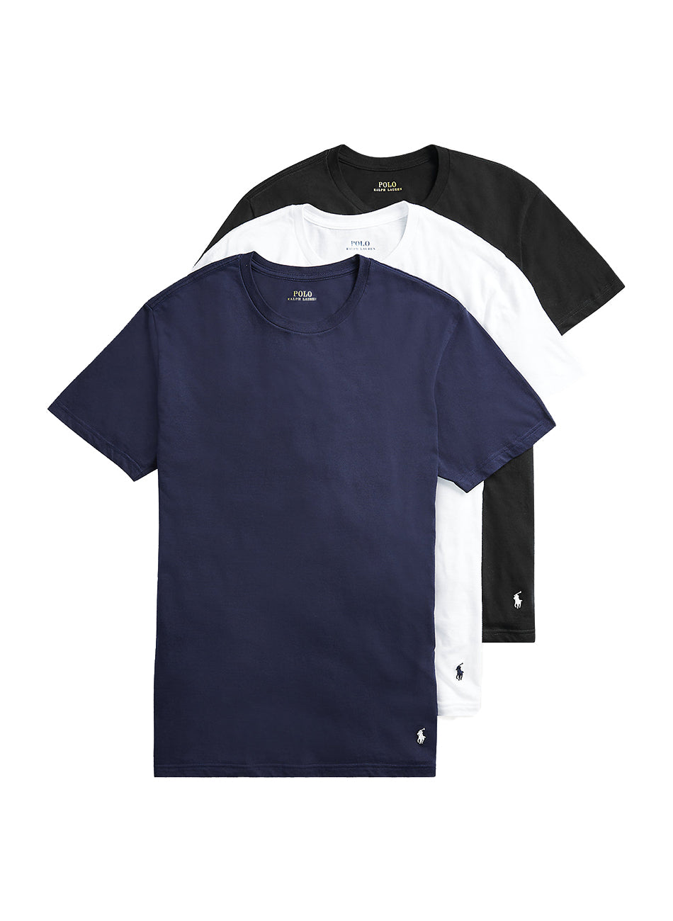 (NCCNP3-U5O) Classic Fit Cotton Crew T-Shirt 3 Pack - Navy/White/Black