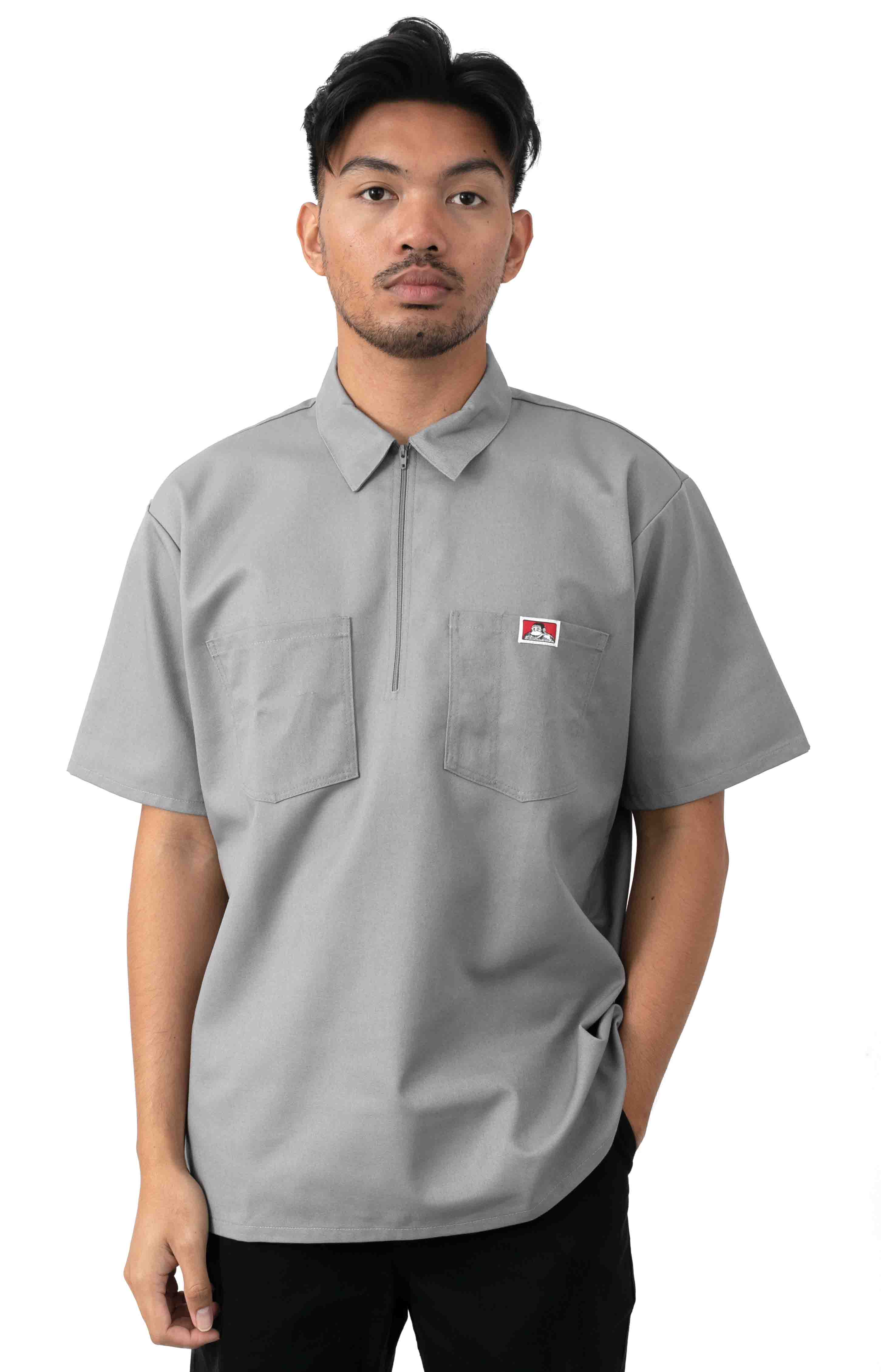 Short Sleeve Solid 1/2 Zip Shirt - Light Blue