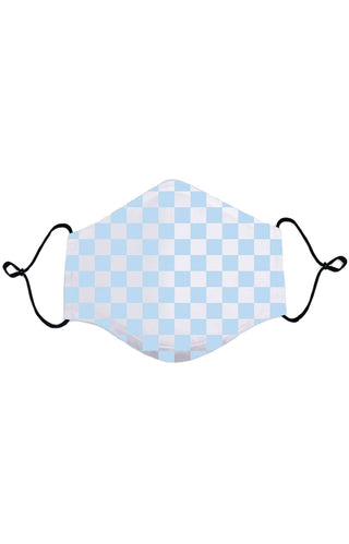 Kids Anti Bacterial Knit Face Mask - Sky Blue Checkerboard