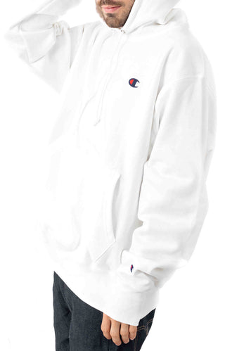 C Logo Reverse Weave Pullover Hoodie - White/Navy