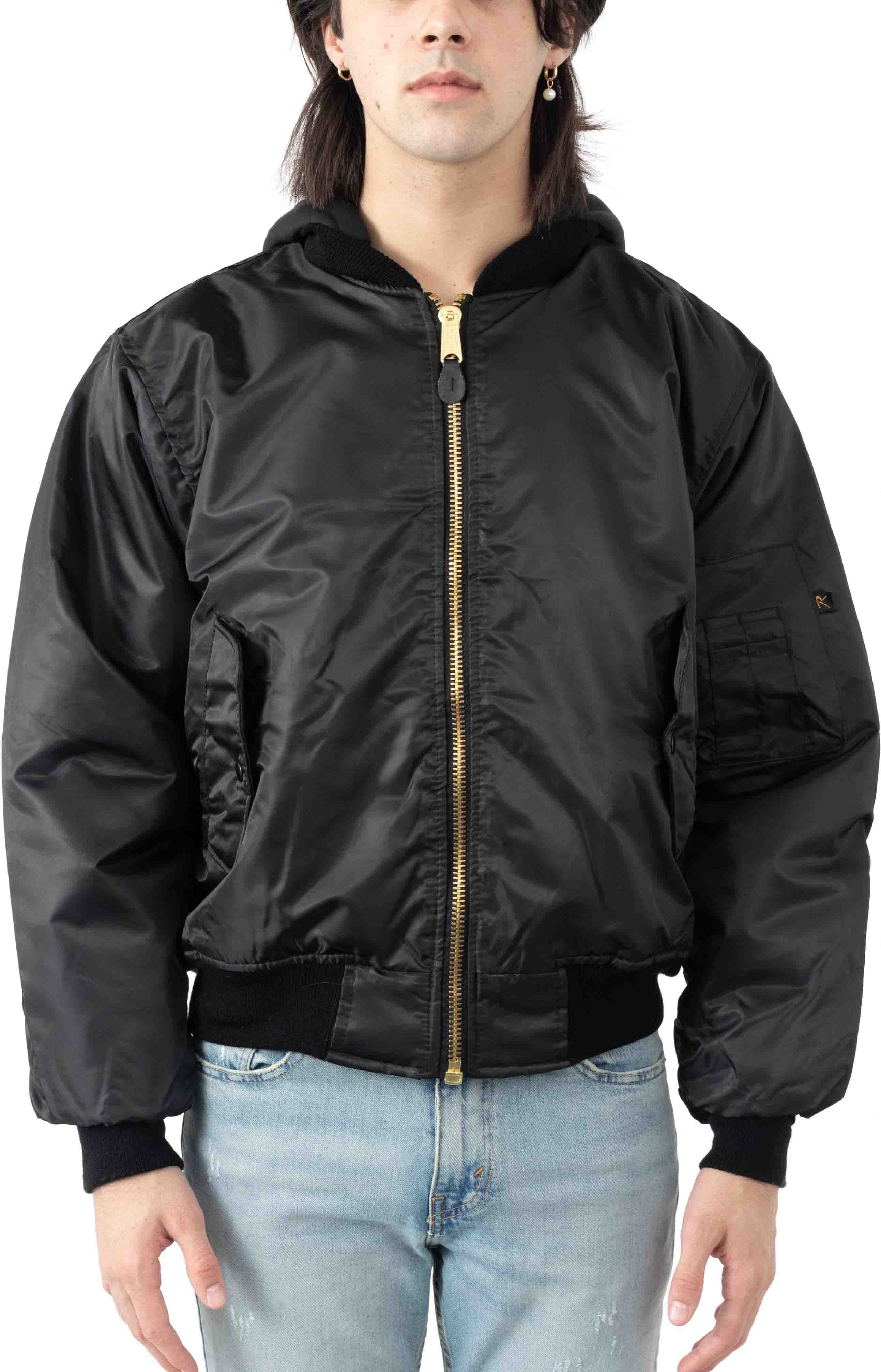 (7400) Rothco Hooded MA-1 Flight Jacket - Black