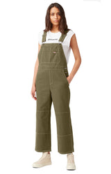 (FBR04S2M) Cropped Carpenter Bib Overalls - Stonewashed Military Green