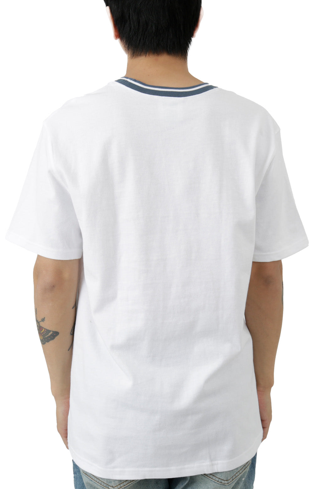 Embroidered Script Logo Tipped Collar Pocket T-Shirt - White
