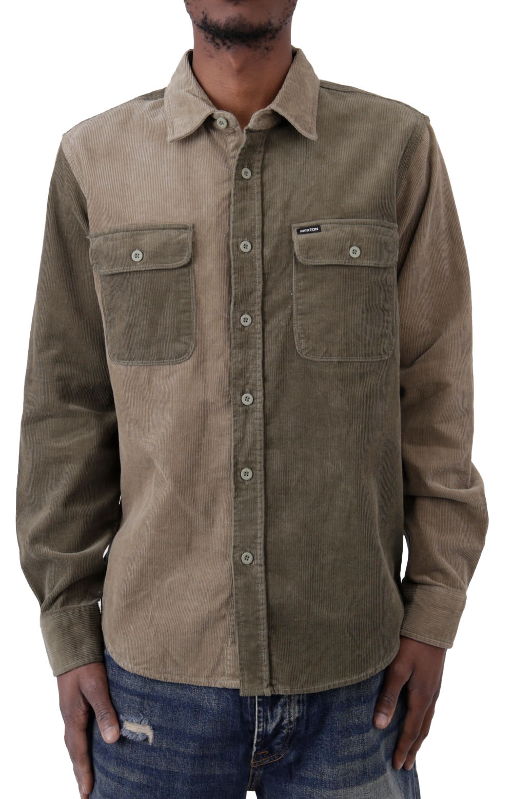 Bowery Corduroy  L/S Flannel - Military Olive/Mermaid