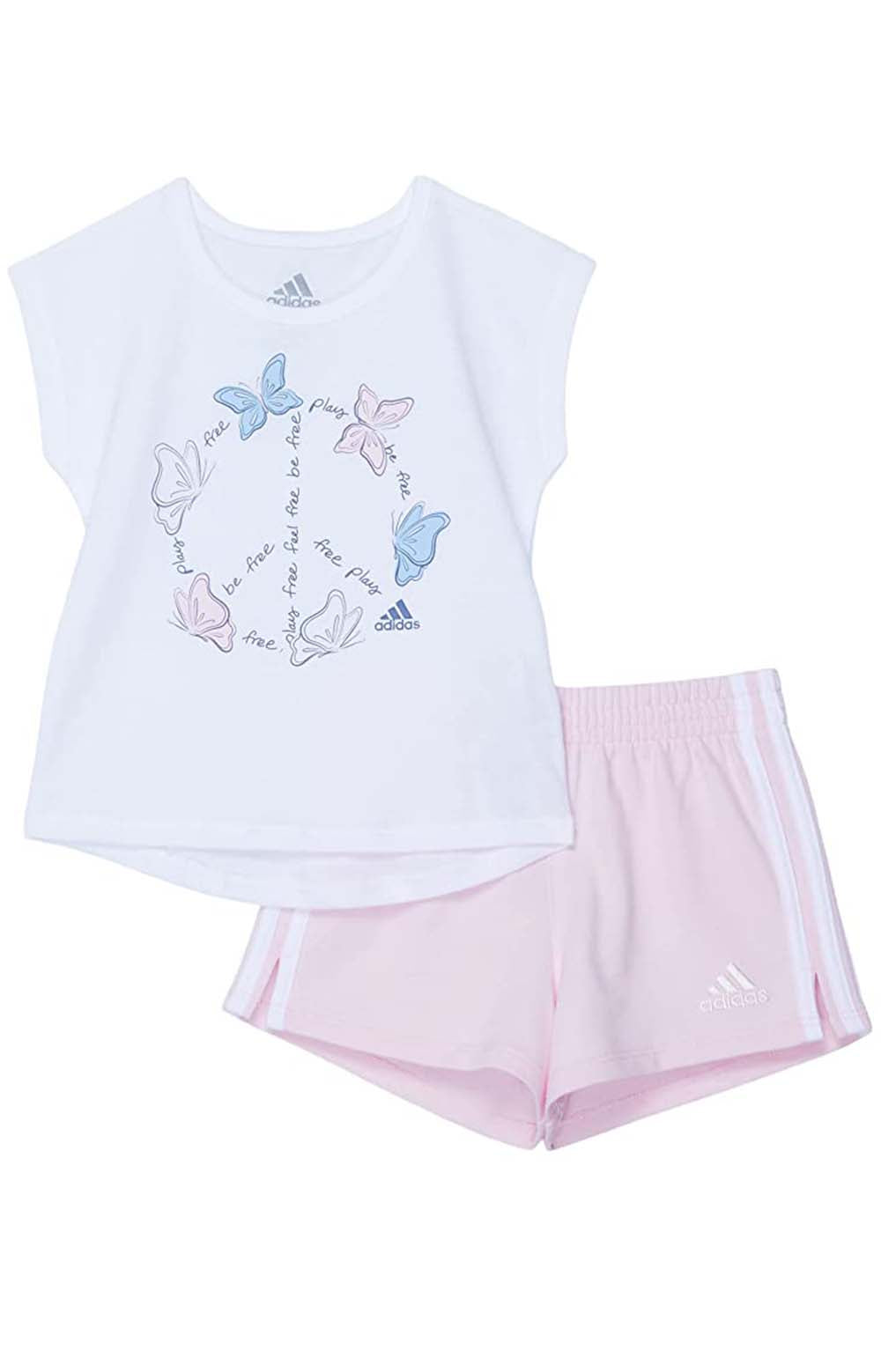 (AG4581C) Cotton French Terry Short Set - White w/ Light Pink