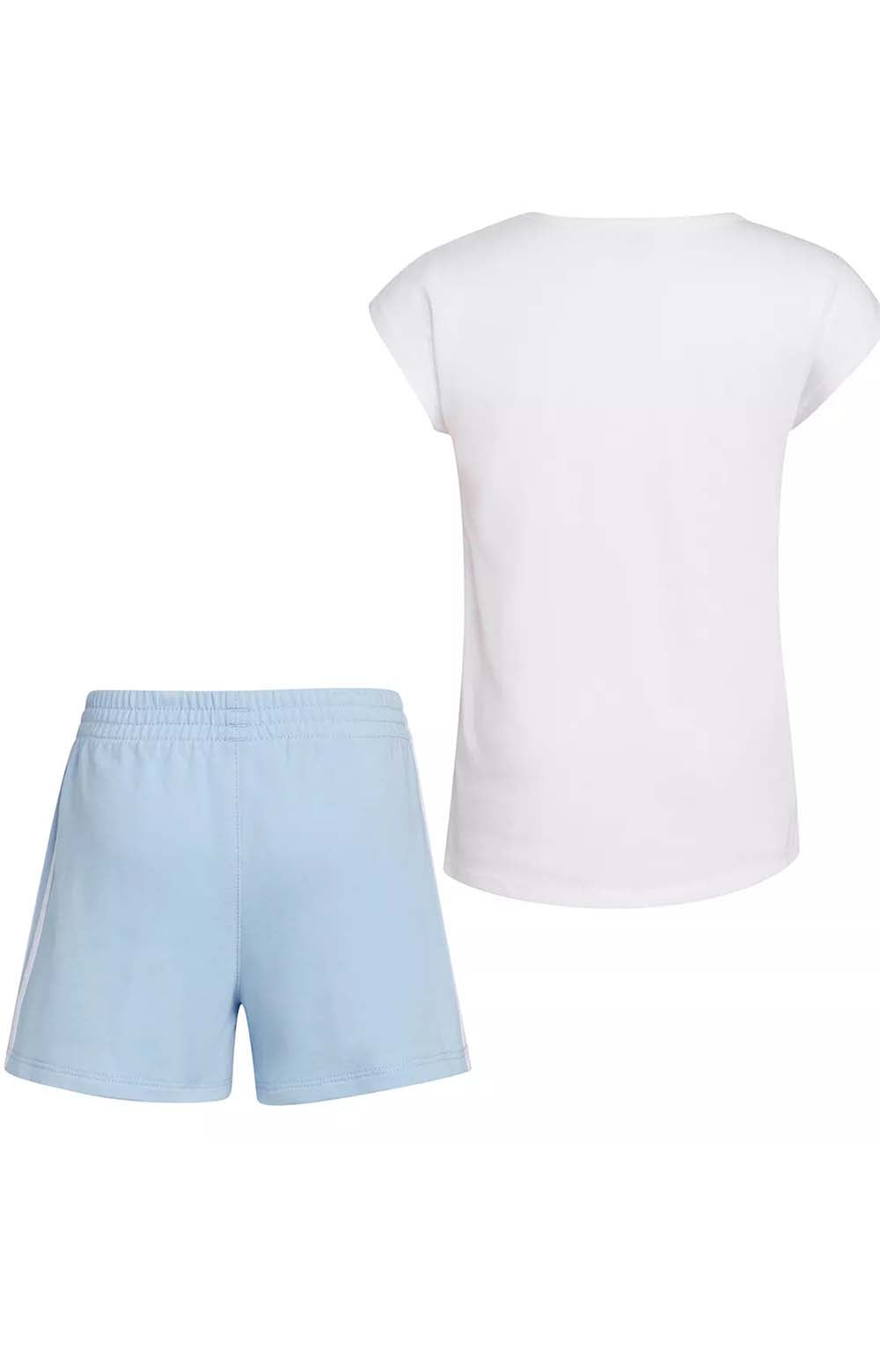 (AG4581C) Cotton French Terry Short Set - White w/ Light Blue