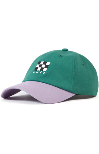 Checkerboard Embroidered 6 Panel Cap - Dark Teal/Lavender