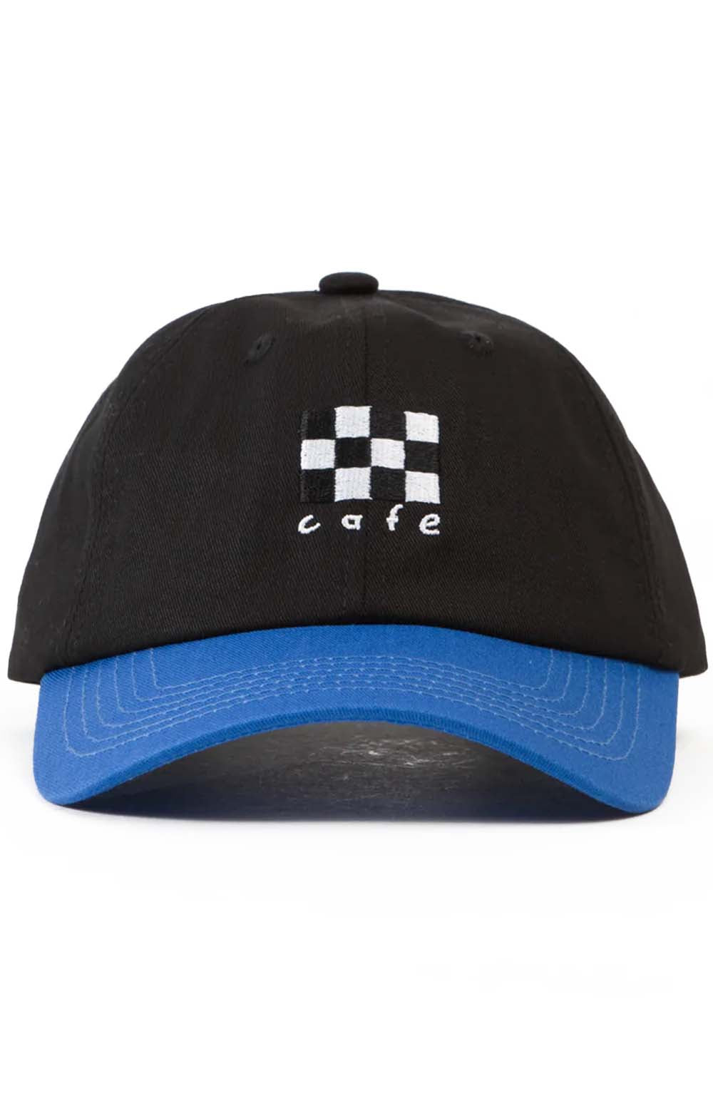 Checkerboard Embroidered 6 Panel Cap - Black/Blue