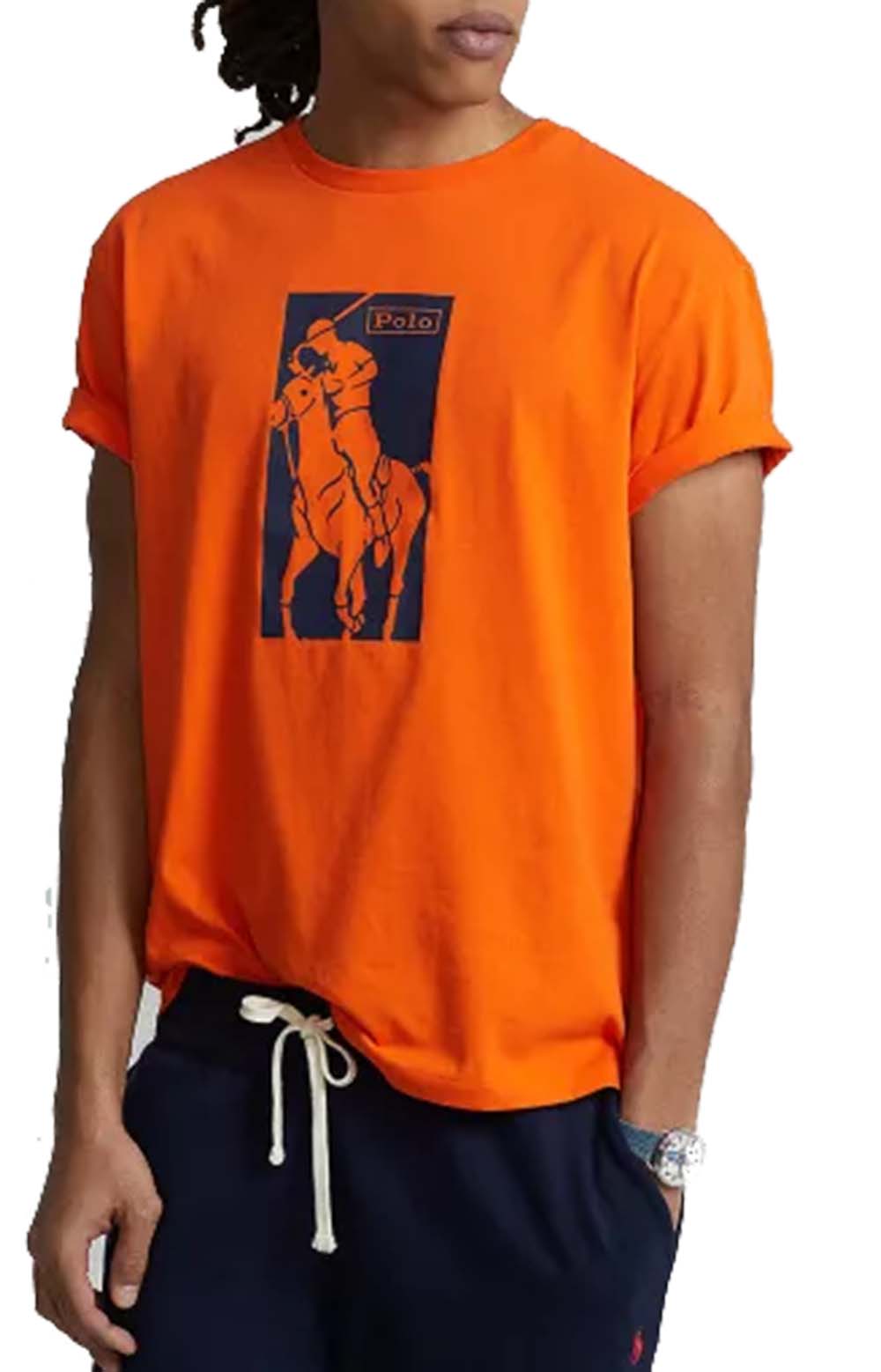 Polo Ralph Lauren Classic Fit Big Pony Logo T Shirt Orange Navy