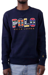 Colorful Striped Motif Logo Fleece Sweatshirt - Cruise Navy