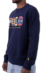 Colorful Striped Motif Logo Fleece Sweatshirt - Cruise Navy