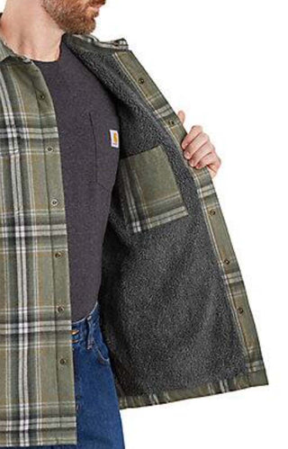 (105430) Relaxed Fit Flannel Sherpa Lined Shirt Jacket - Basil