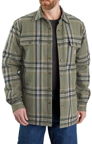 (105430) Relaxed Fit Flannel Sherpa Lined Shirt Jacket - Basil