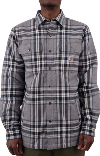 (105430) Relaxed Fit Flannel Sherpa Lined Shirt Jacket - Asphalt
